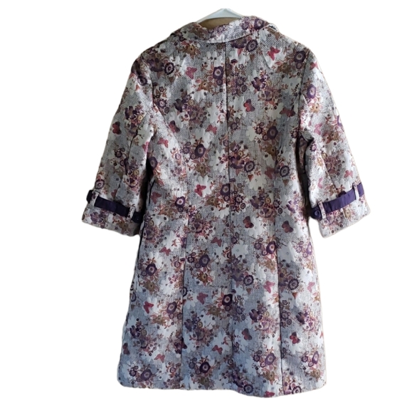 Miss 'De Floral Pea Coat. Trench Coat. Purple Floral. Size Medium. - Picture 2 of 12